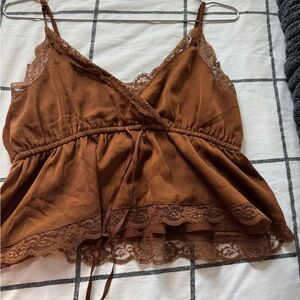 Brown Lace Trim Camisole Top AMERICAN EAGLE